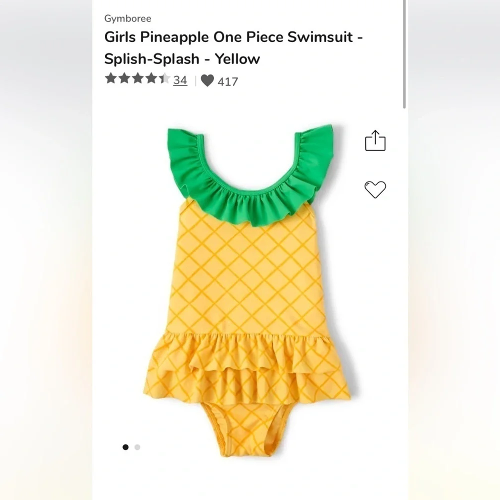 Gymboree Kids Pineapple Ruffle Swimsuit - Yellow and Green splish splash 10